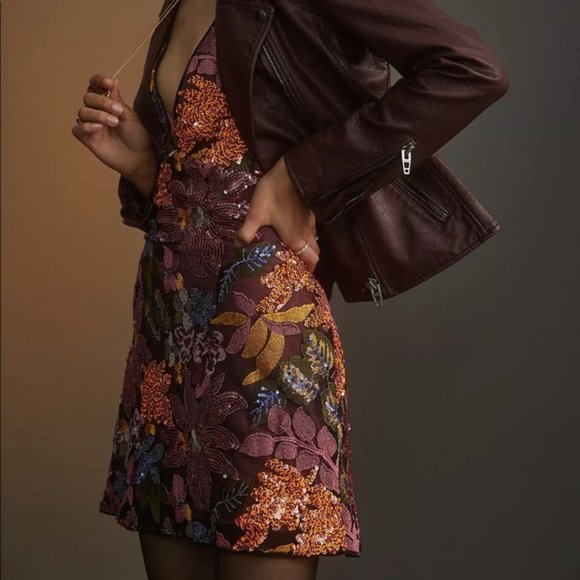 Anthropologie Sequined Embroidered Mini Dress - Picture 3 of 5